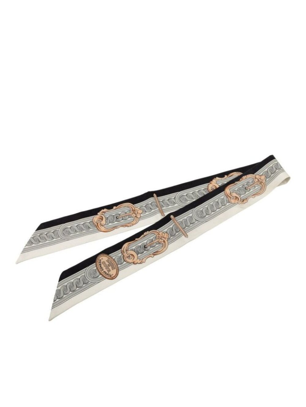 Hermes Twilly Bride de Cour Scarf Gray White Black Silk